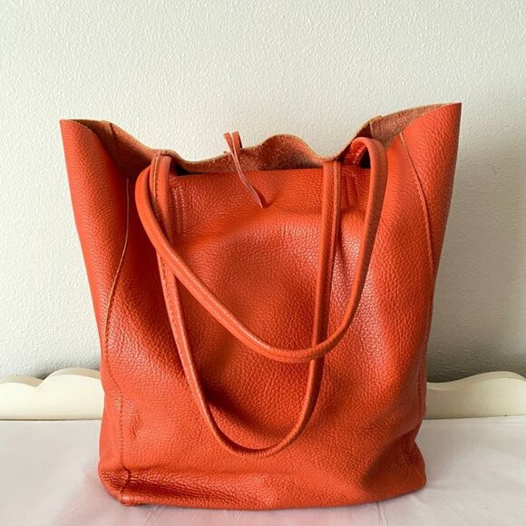 Orange Leather Tote Bag - Picture 6 of 8